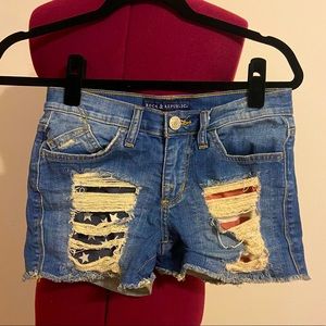 American Flag Denim Distressed Shorts